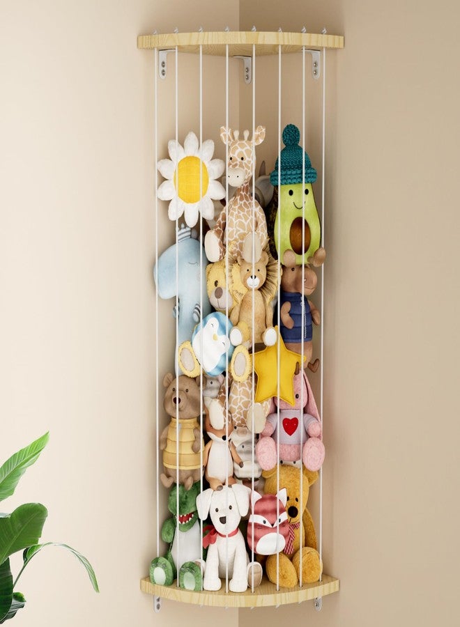 Dayacoco Stuffed Animal Storage Wooden Corner Shelf,60-80 in Length Adjustable,Stuffed Animal Organizer,Wall Hanging Stuffed Animal Holder Shelf for Nursery & Play & Bedroom & Kid Room,White - Image 1